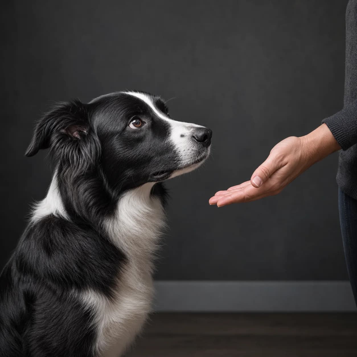 Persona guiando a un perro con lenguaje corporal claro
